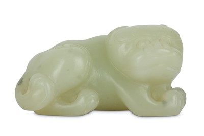Lot 614 - A CHINESE WHITE JADE 'DOG' CARVING.