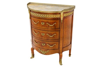 Lot 135 - A French demi-lune chest with a marble top and...
