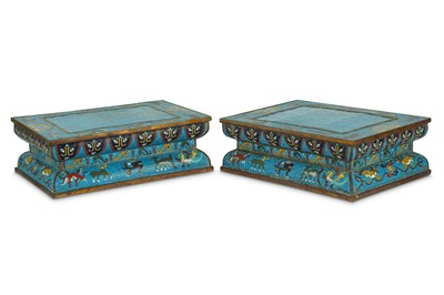 Lot 223 - A PAIR OF LARGE CHINESE CLOISONNÉ ENAMEL RECTANGULAR STANDS.