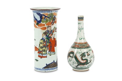 Lot 238 - A Chinese famille verte dragon bottle vase and a gu vase.