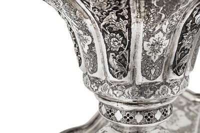 Lot 297 - A large early to mid-20th century Iranian (Persian) unmarked silver samovar on stand, Isfahan circa 1920-40