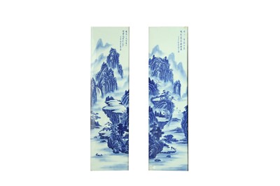Lot 280 - A PAIR OF CHINESE BLUE AND WHITE 'LANDSCAPE' PLAQUES.