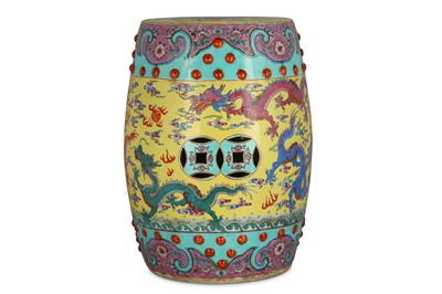 Lot 457 - A CHINESE FAMILLE ROSE ‘DRAGON’ BARREL STOOL....