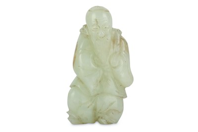 Lot 313 - A Chinese pale celadon jade carving of shoulao.