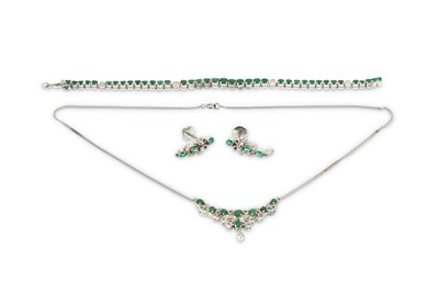 Lot 207 - An emerald and diamond bracelet, necklace and...