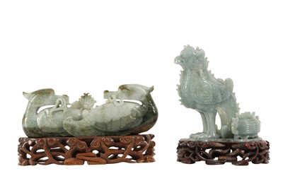 Lot 755 - TWO CHINESE JADE 'BIRD' CARVINGS.