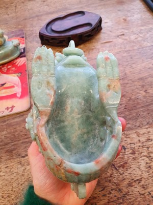 Lot 83 - A CHINESE JADEITE 'PHOENIX' VASE AND COVER.