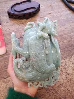 Lot 291 - A CHINESE JADEITE 'PHOENIX' VASE AND COVER.