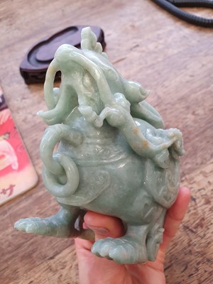 Lot 291 - A CHINESE JADEITE 'PHOENIX' VASE AND COVER.