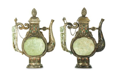 Lot 515 - A PAIR OF CHINESE JADE-INLAID TIBETAN-STYLE...
