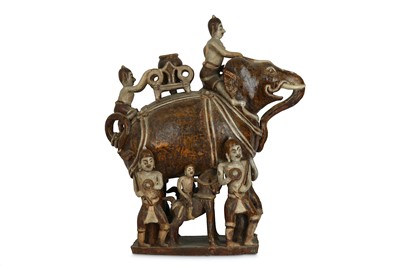 Lot 585 - A GLAZED POTTERY MODEL OF AN ELEPHANT. The...