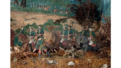 Lot 152 - A LARGE  PAINTED CARD AND FOLIAGE DIORAMA, LATE 19TH CENTURY