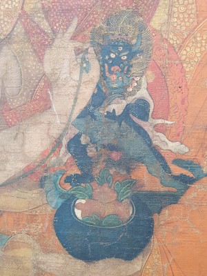 Lot 391 - A TIBETAN THANGKA OF GELUPA LAMA.