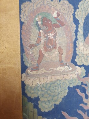 Lot 406 - A LARGE TIBETAN THANGKA OF YAMA DHAMARAJA.