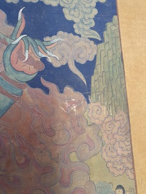 Lot 406 - A LARGE TIBETAN THANGKA OF YAMA DHAMARAJA.