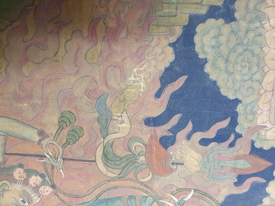 Lot 406 - A LARGE TIBETAN THANGKA OF YAMA DHAMARAJA.