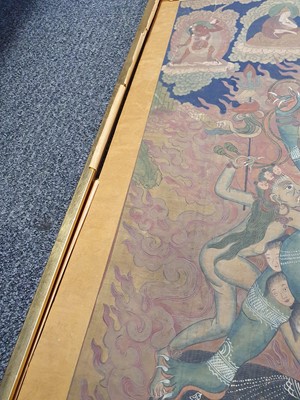 Lot 406 - A LARGE TIBETAN THANGKA OF YAMA DHAMARAJA.