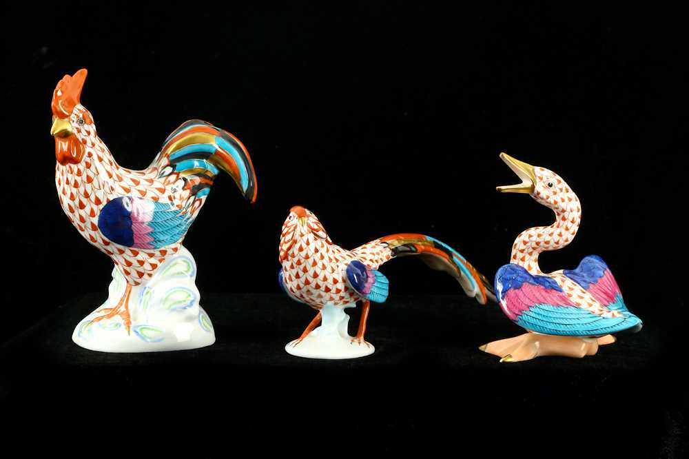 Lot 52 - A group of three Herend porcelain birds each...