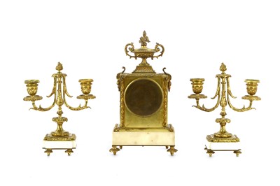 Lot 97 - A French ormolu and alabaster mantel clock...