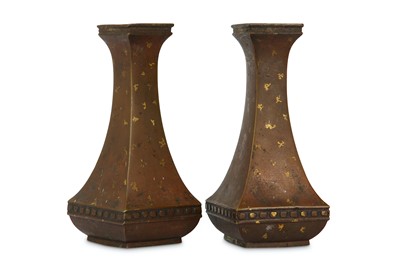 Lot 247 - A PAIR OF CHINESE GOLD-SPLASH BRONZE VASES....