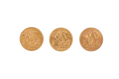 Lot 187 - 3 HALF SOVEREIGN COINS. Edward VII 1909, two x...
