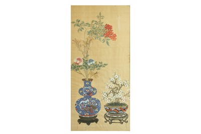 Lot 645 - A CHINESE PAINTING OF VASES OF FLOWERS....