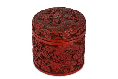 Lot 681 - A CHINESE LACQUERED COPPER CIRCULAR 'DRAGON ' BOX AND COVER.