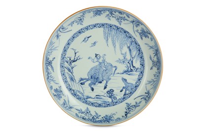 Lot 190 - A BLUE AND WHITE 'BOY AND OX' DISH. Qing...