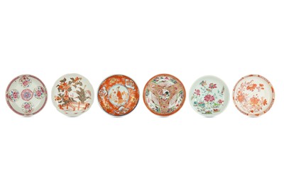 Lot 350 - SIX CHINESE PORCELAIN SAUCERS. Qing Dynasty,...