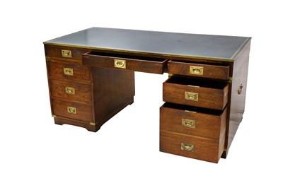 Lot 159 - A 20th Century mahogany campaign style desk,...