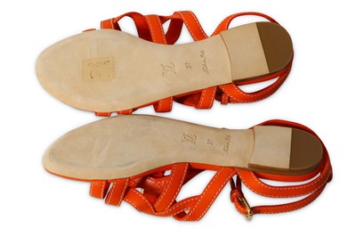 Lot 18 - Louis Vuitton Orange Leather Sandals - size 37