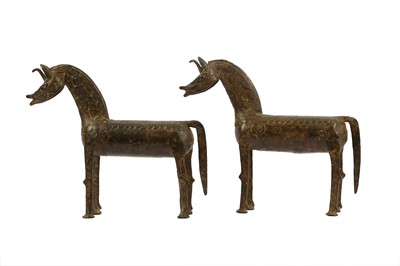 Lot 235 - A PAIR OF 20TH CENTURY EAST NIGERIAN BRONZE...