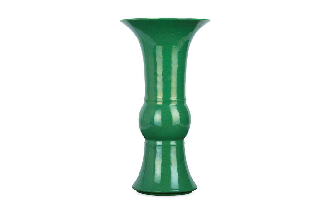 Lot 168 - A CHINESE GREEN-GLAZED VASE, GU. Qing Dynasty,...