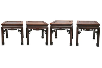 Lot 464 - A SET OF FOUR CHINESE WOOD LOW TABLES. Each...