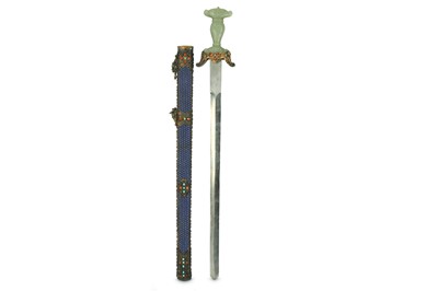 Lot 443 - A CHINESE SWORD WITH A WHITE JADE HANDLE. The...