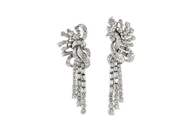 Lot 95 - A pair of diamond pendent earrings, circa 1960...