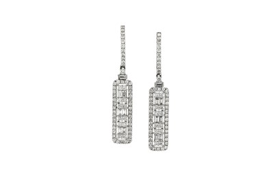 Lot 110 - A pair of diamond pendent earrings Each...