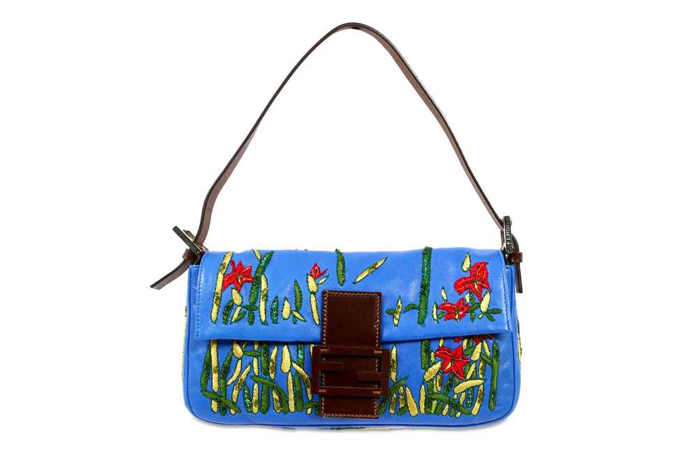 Lot 297 - Fendi Blue Floral Jacquard Baguette Bag