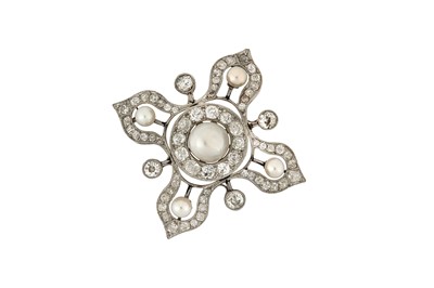 Lot 92 - A pearl and diamond brooch The 8.6-9.0 x 6.7mm...