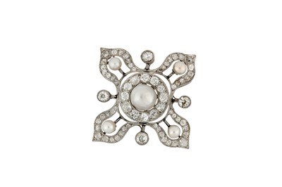Lot 92 - A pearl and diamond brooch The 8.6-9.0 x 6.7mm...