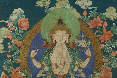 Lot 271 - A Tibetan Thangka depicting a Buddha flanked...