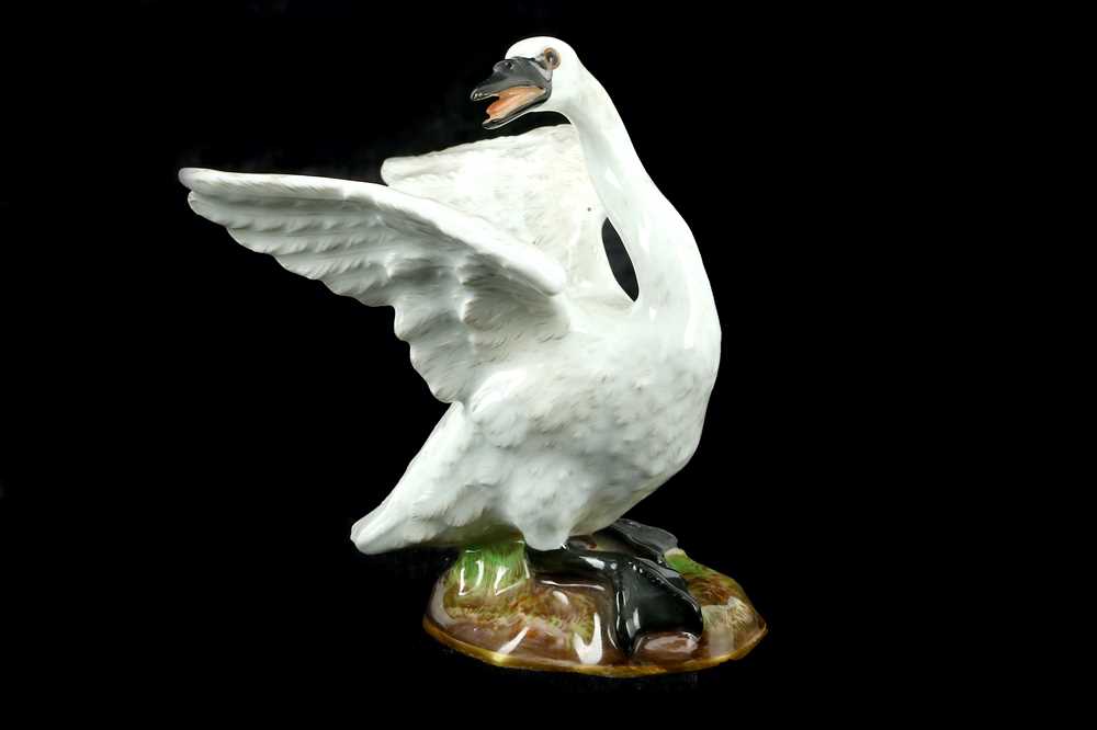 Lot 87 - A Meissen porcelain figure of a swan, after...