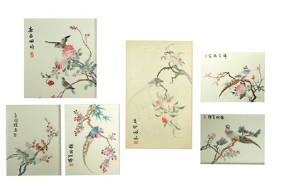 Lot 931 - SIX CHINESE SILK ‘BIRDS AND FLOWERS’ EMBROIDERIES.