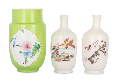 Lot 347 - THREE CHINESE FAMILLE ROSE VASES. Republic...