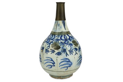 Lot 202 - A QAJAR BLUE AND WHITE POTTERY HUQQA BASE