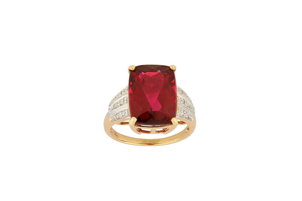 Lot 33 - A red tourmaline and diamond ring A...