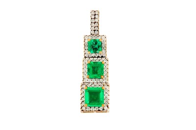 Lot 168 - An emerald and diamond pendant Designed as a...