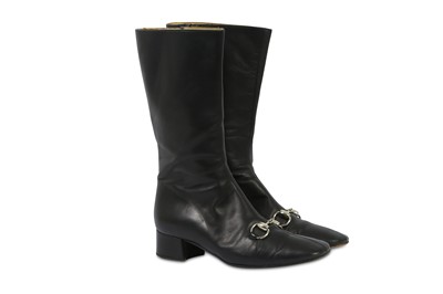 Lot 465 - Gucci Horsebit Black Leather Heeled Boots US 7 (UK 4)