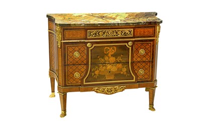 Lot 341 - A French parquetry inlaid kingwood breakfront...