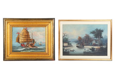 Lot 654 - TWO CHINESE OIL PAINTINGS. Comprising a...